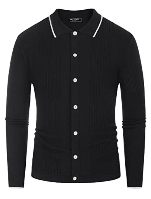 PJ PAUL JONES Mens Button Down Cardigan Sweaters Cable Knit Polo Collar Knitwear
