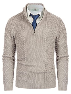 Men's Casual Quarter-Zip Sweaters Cable Knit Thermal Pullover