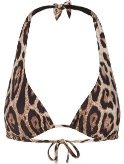 leopard-print halterneck bikini top