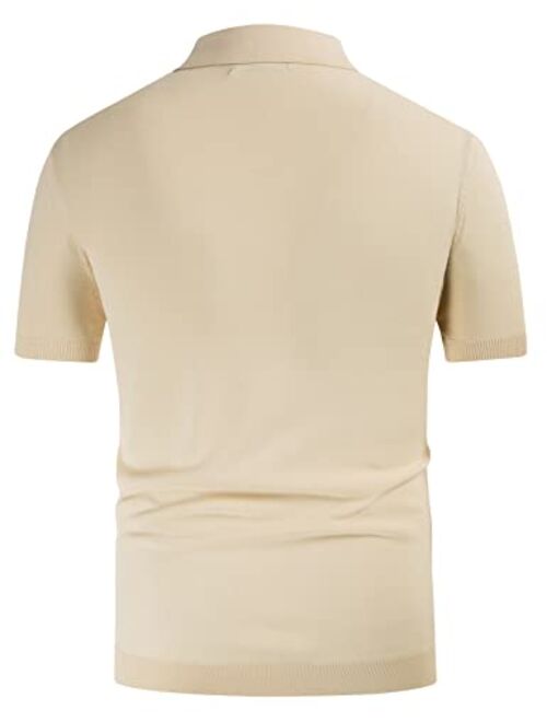 PJ PAUL JONES Men's Short Sleeve Argyle Knit Shirts Retro Pullover Polo Shirts
