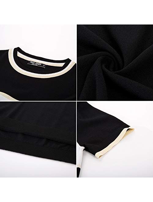 PJ PAUL JONES Men's Casual Color Block Contrast Pullover Sweater Crewneck Short Sleeve Knitwear