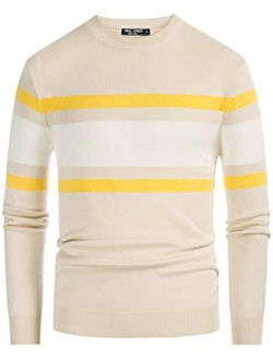 Mens Striped Pullover Sweater Crewneck Contrast Fine Knitted Sweaters