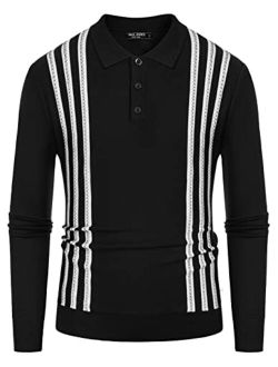 Men's Vintage Stripe Knitted Polo Shirts Short Sleeve Golf Knit Mens Polo Shirt