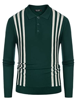 Men's Vintage Stripe Knitted Polo Shirts Short Sleeve Golf Knit Mens Polo Shirt
