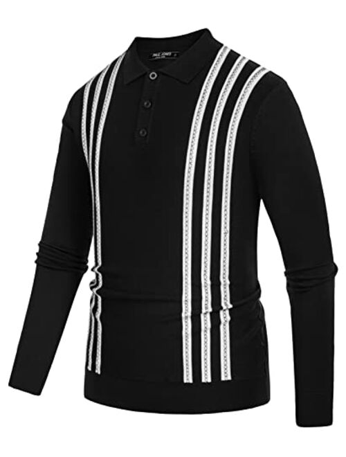 PJ PAUL JONES Men's Vintage Stripe Knitted Polo Shirts Short Sleeve Golf Knit Mens Polo Shirt