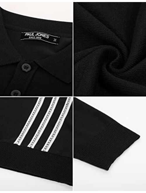 PJ PAUL JONES Men's Vintage Stripe Knitted Polo Shirts Short Sleeve Golf Knit Mens Polo Shirt
