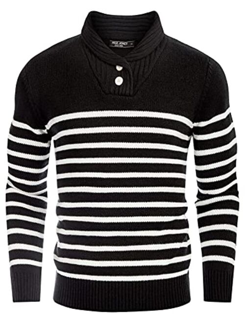 PJ PAUL JONES Men's Shawl Collar Sweater Cable Knitted Striped Slim Fit Pullover Sweaters