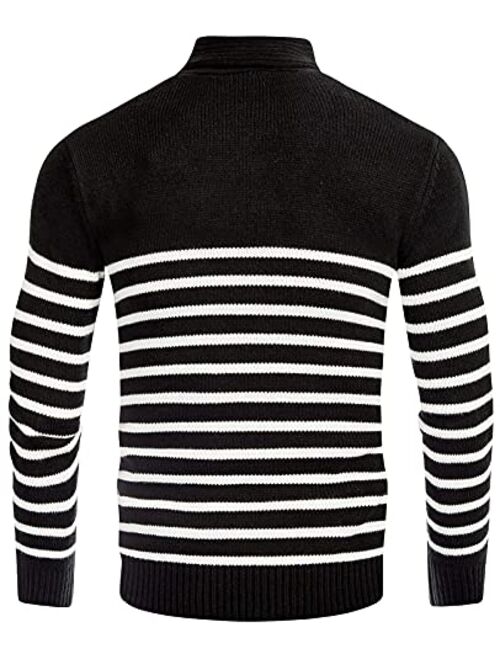 PJ PAUL JONES Men's Shawl Collar Sweater Cable Knitted Striped Slim Fit Pullover Sweaters