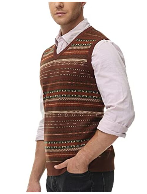 PJ PAUL JONES Men's V-Neck Fair Isle Sweater Vest Vintage Contrast Sweater Vest