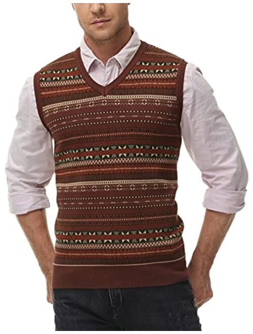 PJ PAUL JONES Men's V-Neck Fair Isle Sweater Vest Vintage Contrast Sweater Vest