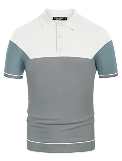 PJ PAUL JONES Mens Knitting Stretch Golf Polo Shirts Lightweight Tee Shirts