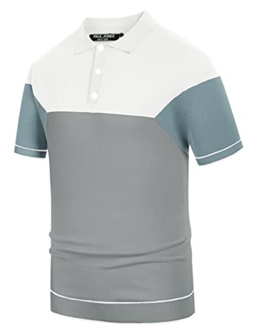PJ PAUL JONES Mens Knitting Stretch Golf Polo Shirts Lightweight Tee Shirts