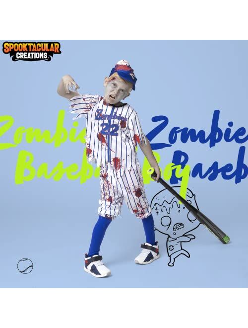 Spooktacular Creations Child Boy Blue Baseball Zombie Costume for Halloween Dress Up Parties, Zombie Theme Party Costumes-S