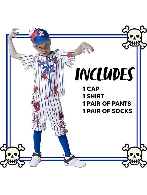 Spooktacular Creations Child Boy Blue Baseball Zombie Costume for Halloween Dress Up Parties, Zombie Theme Party Costumes-S
