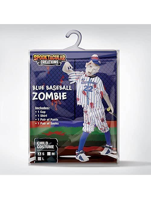 Spooktacular Creations Child Boy Blue Baseball Zombie Costume for Halloween Dress Up Parties, Zombie Theme Party Costumes-S