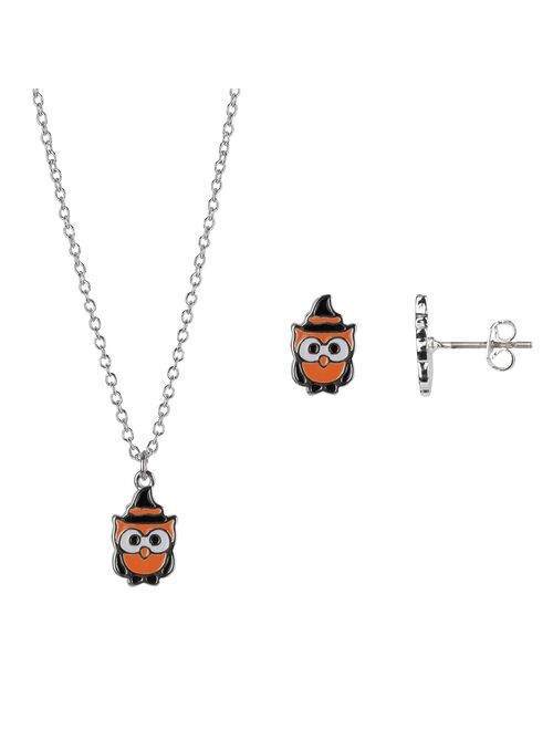 FAO Schwarz Kids' Enamel Witch's Hat Owl Halloween Necklace & Earring Set