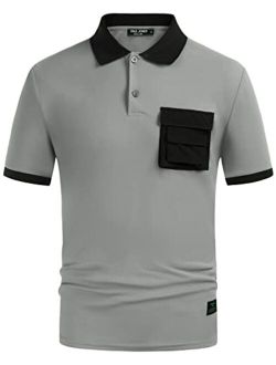 Men's Polo Shirts Short Sleeve Contrast Tennis T-Shirt with Pockets