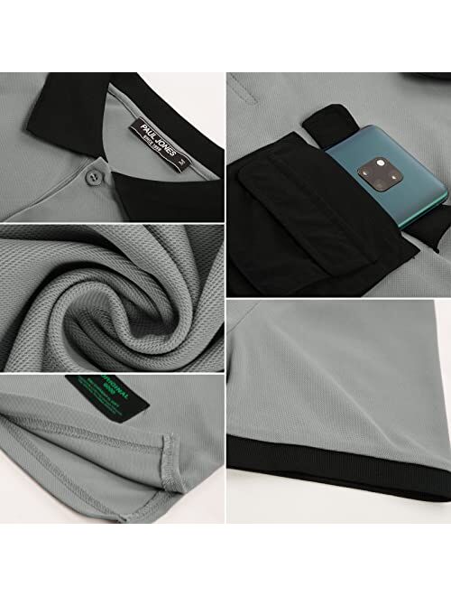PJ PAUL JONES Men's Polo Shirts Short Sleeve Contrast Tennis T-Shirt with Pockets