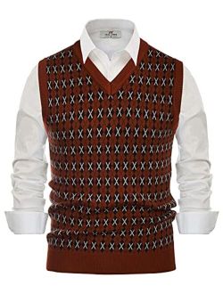 Men's Casual Argyle Sweater Vest V-Neck Sleeveless Pullover Vest