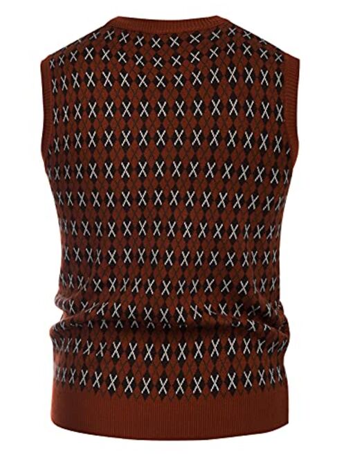 PJ PAUL JONES Men's Casual Argyle Sweater Vest V-Neck Sleeveless Pullover Vest