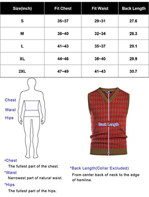 PJ PAUL JONES Men's Casual Argyle Sweater Vest V-Neck Sleeveless Pullover Vest