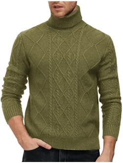 Men's Vintage Turtleneck Sweater Slim Fit Cable Knit Fisherman Sweater
