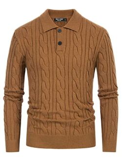 Men's Cable Knit Lapel Sweater Long Sleeve Polo Neck Pullover Sweaters