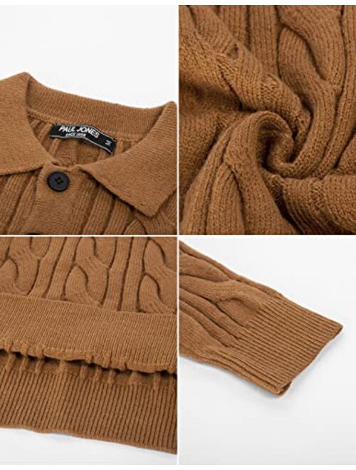 PJ PAUL JONES Men's Cable Knit Lapel Sweater Long Sleeve Polo Neck Pullover Sweaters