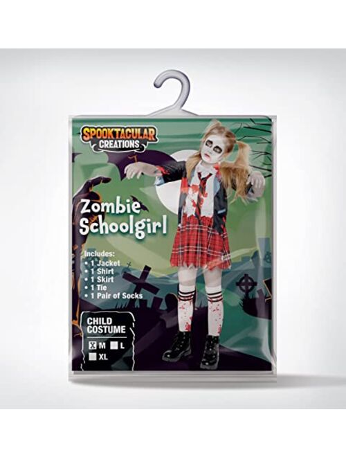 Spooktacular Creations Zombie Schoolgirl Costume, Girl Bloody Zombie Costume for Kids,Halloween, School, Event Party Dress Up-L