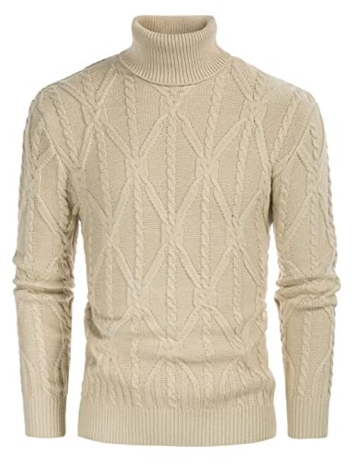 PJ PAUL JONES Mens Slim Fit Turtleneck Sweater Twisted Cable Knit Thermal Pullover Sweaters