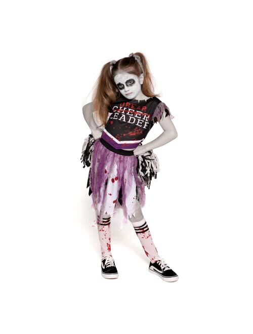 Spooktacular Creations Girl Scary Bloody Cheerleader Costume, Black Zombie Cheerleader Costume for Halloween Dress Up Parties-M