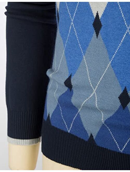 PJ PAUL JONES Men's Quarter Button Argyle Knitted Pullover Stand Collar Pullover Sweater