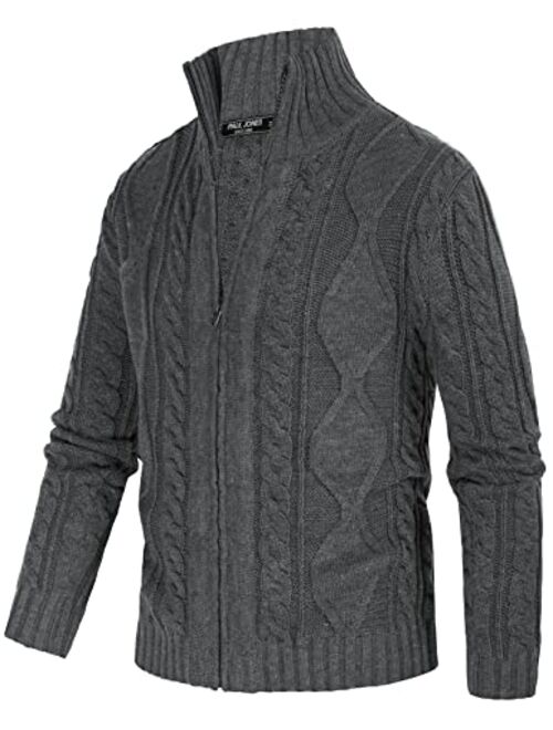 PJ PAUL JONES Men's Cardigan Sweaters Stand Collar Cable Twisted Knitted Full Zip Up Sweater