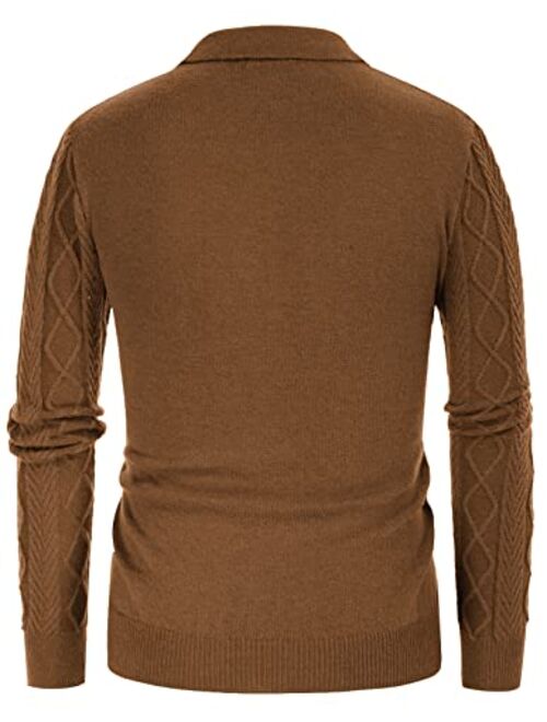PJ PAUL JONES Mens Cable Knit Twisted Pullover Sweater Casual Polo Neck Slim Fit Sweaters with Button
