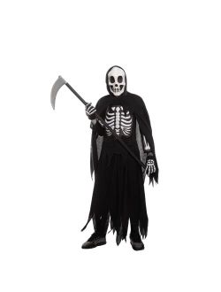 Spooky & Cute Kids' Halloween Reaper Skeleton Costume, Scary Grim Reaper Dress-up for Boys 3-10 yrs