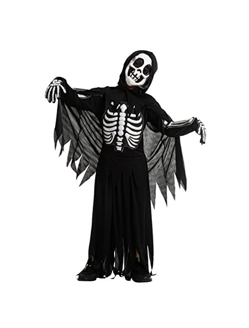 Spooktacular Creations Spooky & Cute Kids' Halloween Reaper Skeleton Costume, Scary Grim Reaper Dress-up for Boys 3-10 yrs