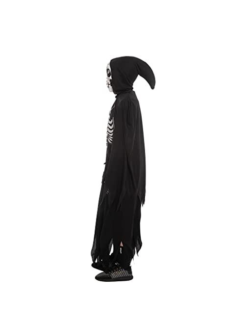 Spooktacular Creations Spooky & Cute Kids' Halloween Reaper Skeleton Costume, Scary Grim Reaper Dress-up for Boys 3-10 yrs