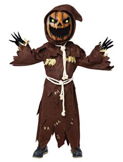 Scary Scarecrow Pumpkin Bobble Head Costume w/Pumpkin Halloween Mask for Kids Role-Playing