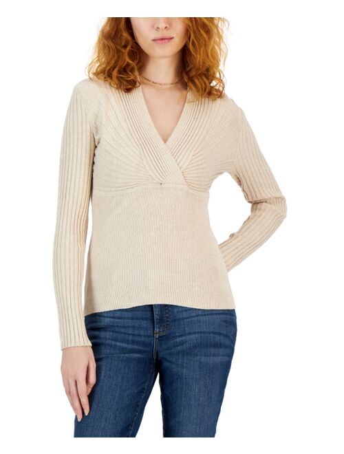 INC INTERNATIONAL CONCEPTS Women's Ribbed Surplice Pullover Sweater, Created for Macy's