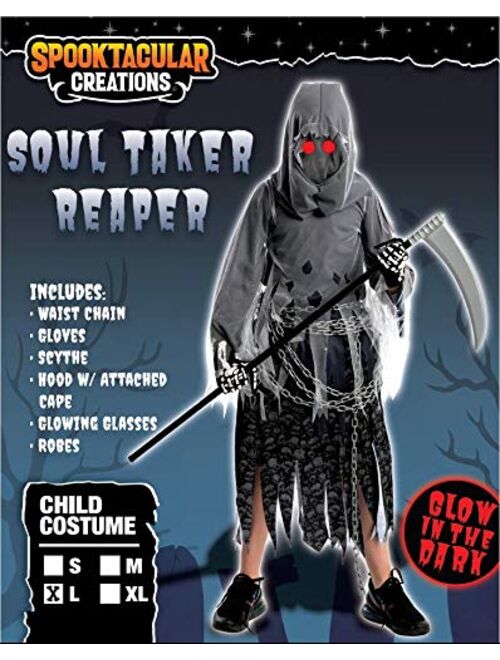 Spooktacular Creations Soul Taker Child Reaper Costume with Glowing Eyes for Halloween Trick-or-Treating
