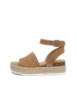 Topic Open Toe Buckle Ankle Strap Espadrilles Flatform Wedge Casual Sandal