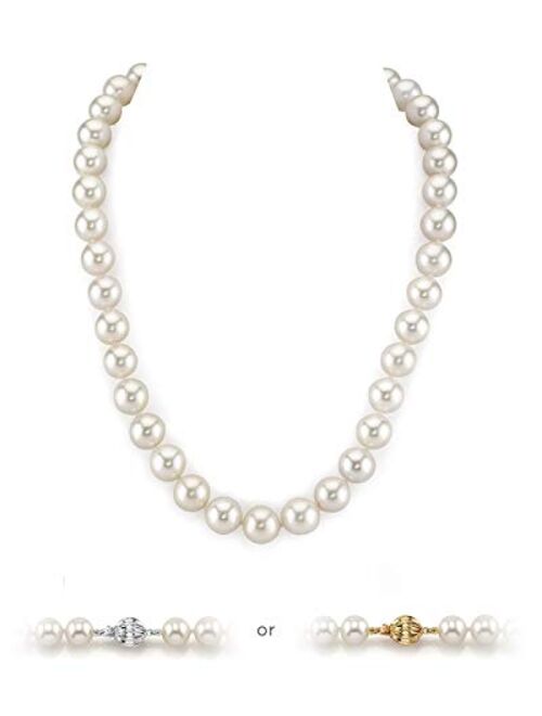 THE PEARL SOURCE White Freshwater Pearl Necklace for Women - Pearl Strand Necklace 14k Gold | 18 inch Long Pearl Necklace with Genuine Cultured Pearls, 6.5mm-11.5mm