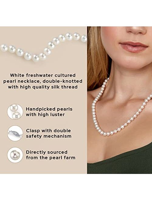 THE PEARL SOURCE White Freshwater Pearl Necklace for Women - Pearl Strand Necklace 14k Gold | 18 inch Long Pearl Necklace with Genuine Cultured Pearls, 6.5mm-11.5mm