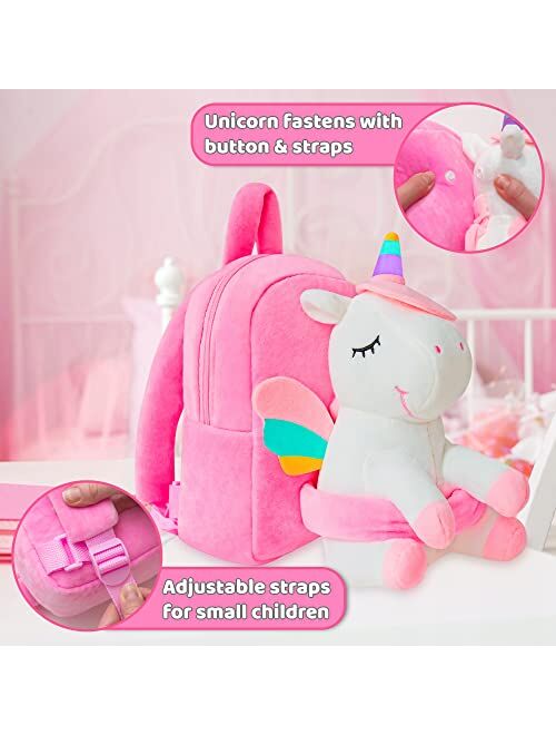 Urbanstream Unicorn Backpack for Toddler Girls Light UP - Stuffed Animal Backpack for Girls - Glowing Unicorn Stuffed Animal Backpack- Plush Toy Backpack for Kids Age 2+ 