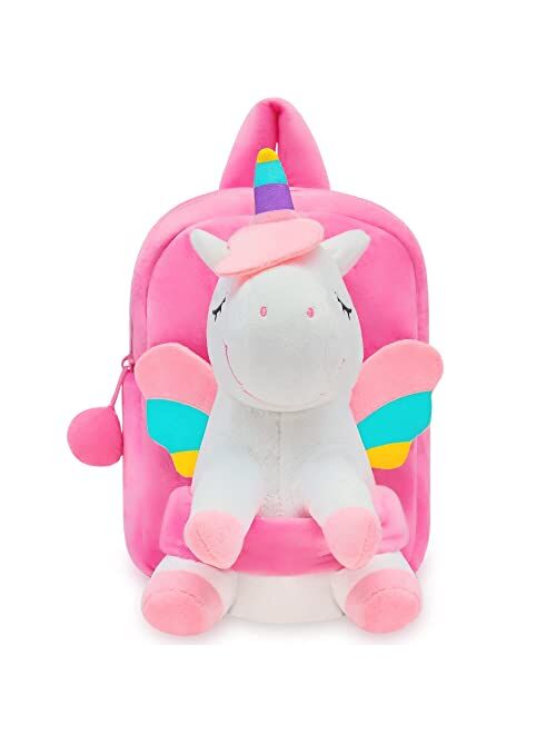 Urbanstream Unicorn Backpack for Toddler Girls Light UP - Stuffed Animal Backpack for Girls - Glowing Unicorn Stuffed Animal Backpack- Plush Toy Backpack for Kids Age 2+ 