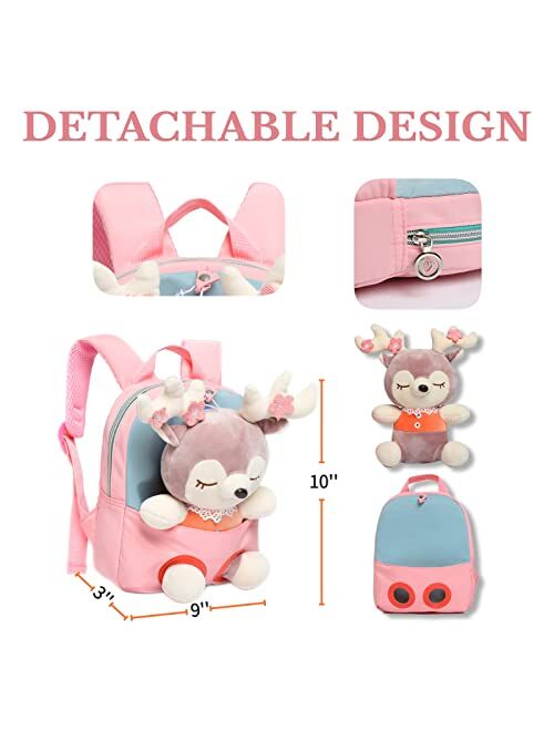 Airney Cute Toddler Backpack for Girls, Mini Baby Girl Backpack for Toddler Girls Toys 2 3 4 5 6 years old, Little Doll Stuffed Animal kids Plush Backpack(Pink)