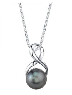 Tahitian Pearl Pendant Necklace for Women - Black South Sea Pearl Necklace with Infinity Design | 925 Sterling Silver Chain Single Pearl Necklace for Wom