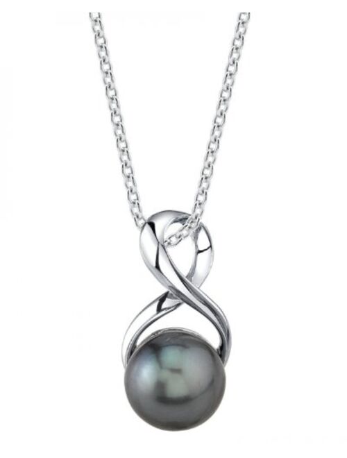 THE PEARL SOURCE Tahitian Pearl Pendant Necklace for Women - Black South Sea Pearl Necklace with Infinity Design | 925 Sterling Silver Chain Single Pearl Necklace for Wom