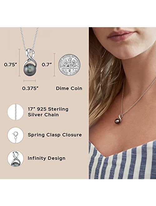 THE PEARL SOURCE Tahitian Pearl Pendant Necklace for Women - Black South Sea Pearl Necklace with Infinity Design | 925 Sterling Silver Chain Single Pearl Necklace for Wom
