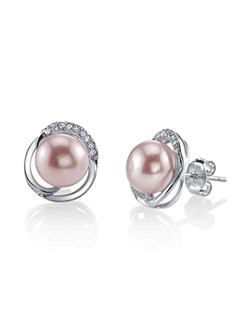 Freshwater Cultured Pearl Earrings for Women with Flower Design in Sterling Silver and Cubic Zirconia - THE PEARL SOURCE